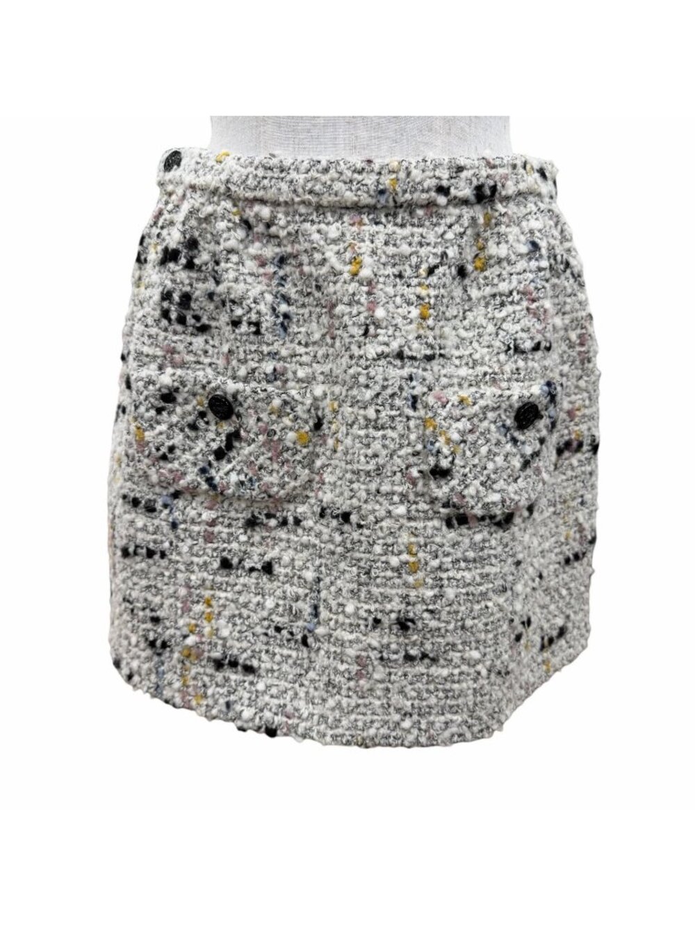 Louis Vuitton Wool Alpaca Linen Blend Ikari Button Mini Length Skirt Ivory 36
